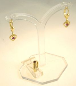 Kinderohrringe-Gold 333,Set, Ohrpendel:roter Stein  15*6mm+Ring