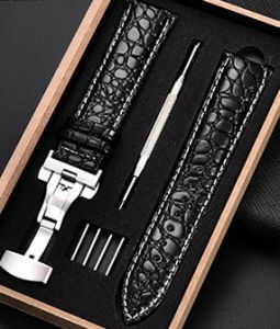 lederband kroko-klappschließe-schwarz 18mm